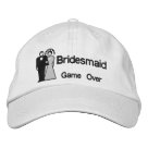 basic_unstructured_adjustable_cap - Fun stylized Bride and Groom in black and white are embroidered on quality hats. Funny text says "Game Over". But we know that its just the first level with the best to come. Wonderful gift idea for your bachelor or bachelorette parties.: Sizes  Available colors: white