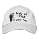 basic_unstructured_adjustable_cap - Fun stylized Bride and Groom in black and white are embroidered on quality hats. Funny text says "Game Over". But we know that its just the first level with the best to come. Wonderful gift idea for your bachelor or bachelorette parties.: Sizes  Available colors: white