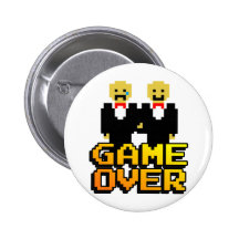 "Game Over" Marriage (Gay, 8-bit) Pinback Button
