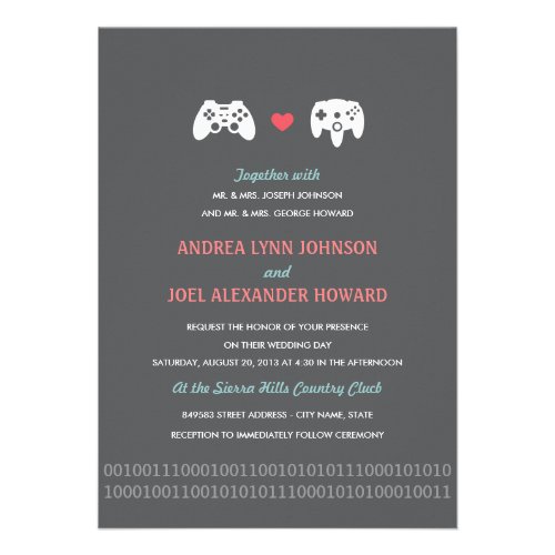 Gamer Controller Love Wedding Invites - Red & Gray