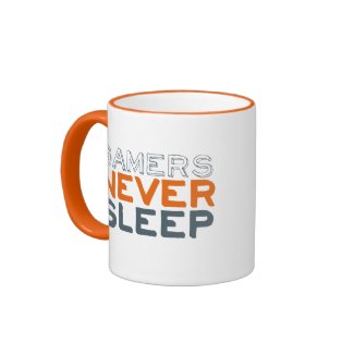 Gamers Never Sleep Funny Mug Orange Ringer