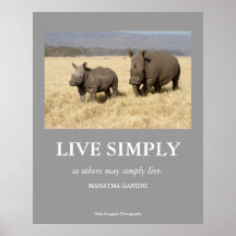 Gandhi Quote Live Simply Poster with White Rhinos