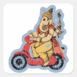 Ganesha Riding a Scooter Square Stickers