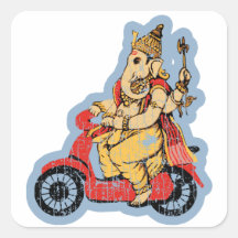 Ganesha Riding a Scooter Square Stickers