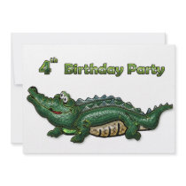 Gang Green Gator 4th Birthday Personalized Invitation