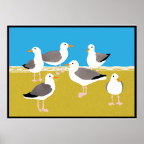 Gang of Seagulls at the Ocean Edge Print
