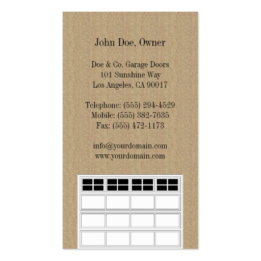 Garage Door Company Dark Tan Business Cards (back side)