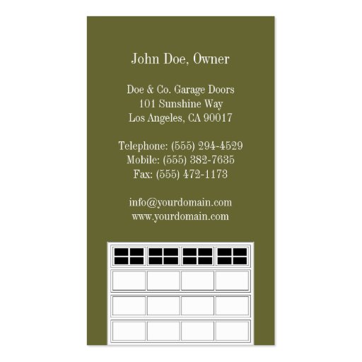Garage Door Company/Forest Green Business Card (back side)