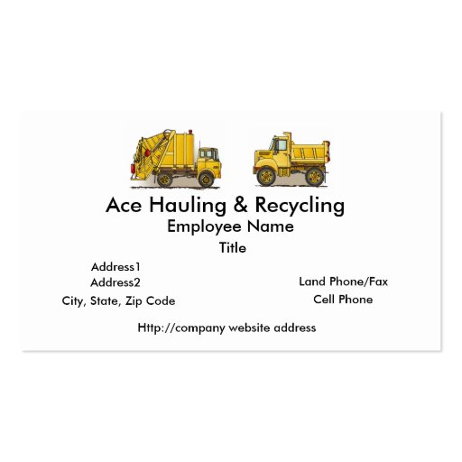 Garbage Truck Construction Business Cards (front side)