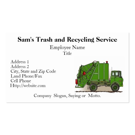 Garbage Truck Green Business Card (front side)