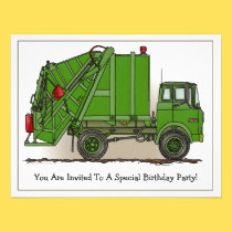 Garbage Truck Green Kids Party Invitation invitations