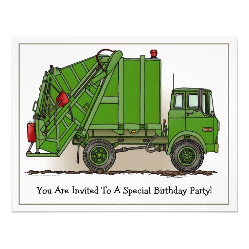 Garbage Truck Green Kids Party Invitation
