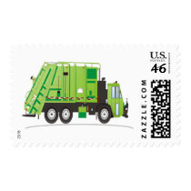 Garbage Truck Green Postage Stamp