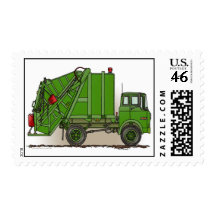 Garbage Truck Green Postage Stamp