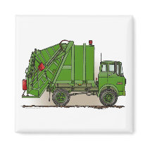Garbage Truck Green Square Magnet