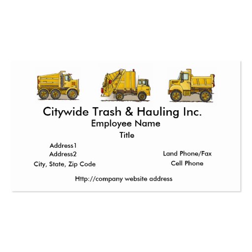Garbage Truck Yellow Business Cards (front side)