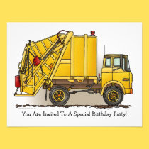 Garbage Truck Yellow  Kids Party Invitation invitations