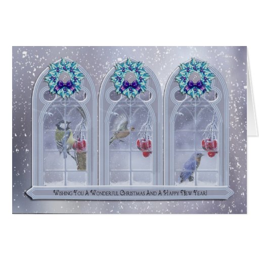 Garden Birds Christmas Window Greeting Card Zazzle