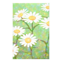Garden Daisies Bokeh Dots Custom Stationery
