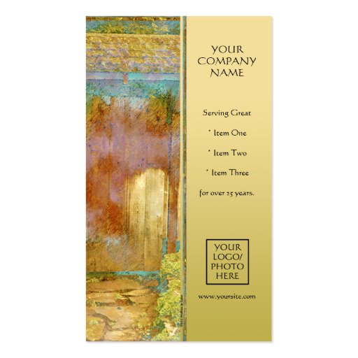 Garden Gate in Turquoise, Gold, and Green Business Card (front side)