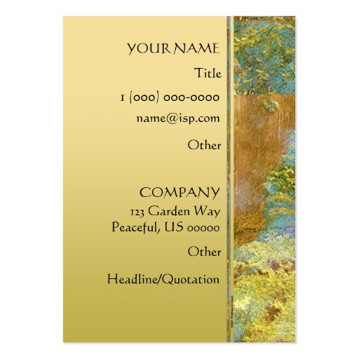 Garden Gate in Turquoise, Gold, and Green Business Card Template (back side)