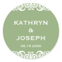 Garden green Victorian scroll wedding favor label sticker
