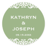 Garden green Victorian scroll wedding favor label Sticker