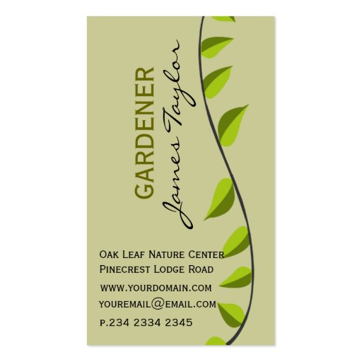 Garden Leaf Gardening   Green Business Card Template (front side)