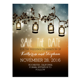 garden lights - lanterns rustic save the date post cards