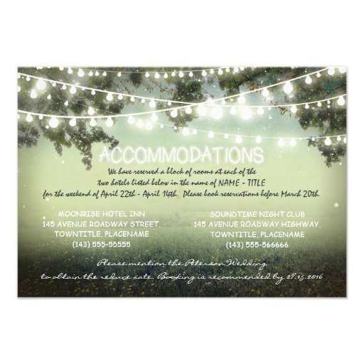 garden lights wedding accommodation cards