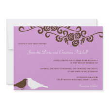 Garden love birds purple modern elegance wedding invitation