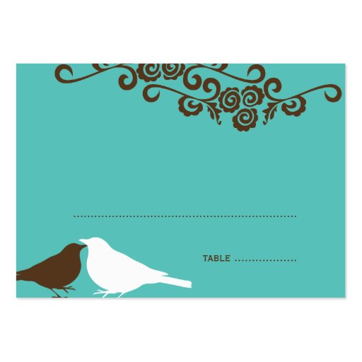 Garden love birds teal wedding escort place card business card template (front side)