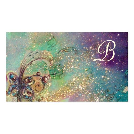 GARDEN OF THE LOST SHADOWS BUTTERFLY MONOGRAM teal Business Card (back side)