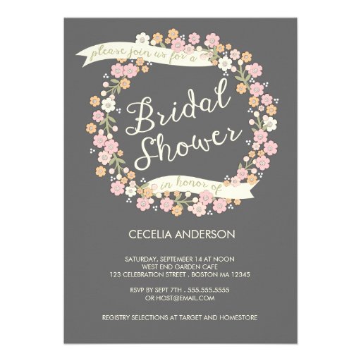 Garden Party Floral Wreath Bridal Shower Blush Invite