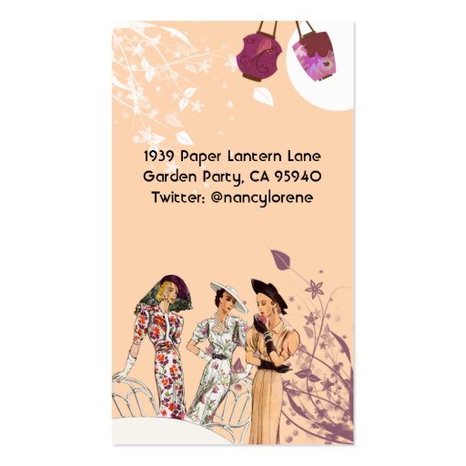 Garden Party in Peach and Plum Business Card Templates (back side)