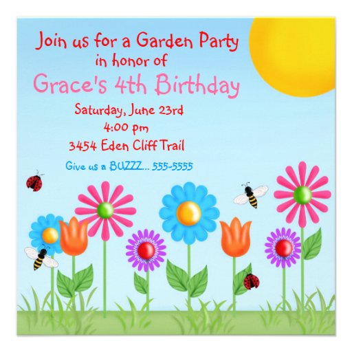 Garden Party Ladybug  Birthday Invitations (front side)
