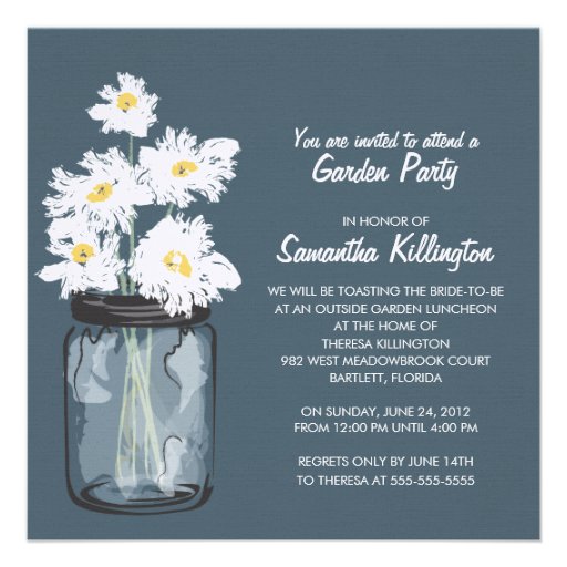 Garden Party Mason Jar & White Daisies Custom Announcements