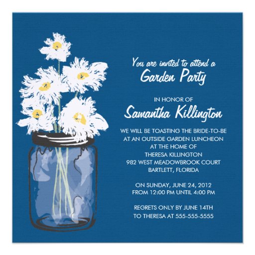 Garden Party Mason Jar & White Daisies Personalized Invitations