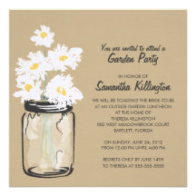 Garden Party Mason Jar & White Daisies Custom Invites