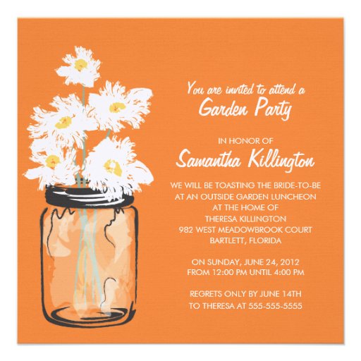 Garden Party Mason Jar & White Daisies Personalized Invitations