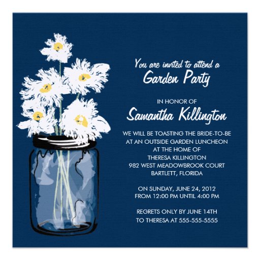 Garden Party Mason Jar & White Daisies Invite