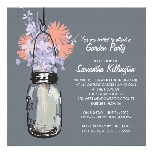 Garden Party Mason Jar & Wildflowers Custom Invite