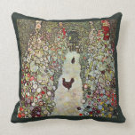 Garden Path with Chickens by Gustav Klimt Throw Pillows
