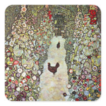 Garden Path with Chickens by Gustav Klimt Square Sticker
