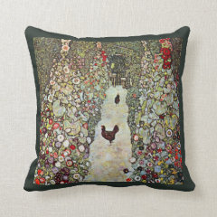 Garden Path with Chickens, Klimt, Art Nouveau Throw Pillows