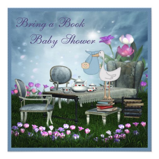 Garden Tea Party Bring A Book Baby Shower Custom Invites