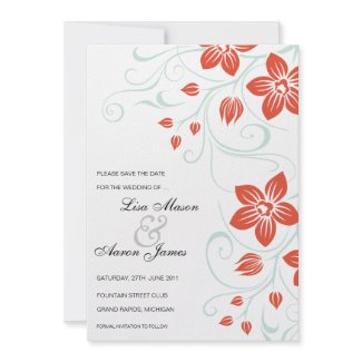 Garden Weddings - Orange and Blue save the dates invitation
