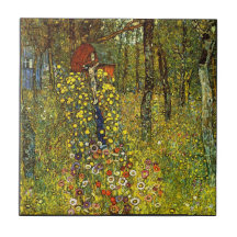 Garden with crucifix by Gustav Klimt Ceramic Tile