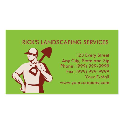 gardener landscaper worker with shovel business card templates (front side)