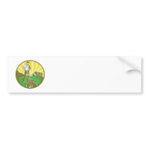 Gardener Mowing Lawn Mower Retro Bumper Sticker
